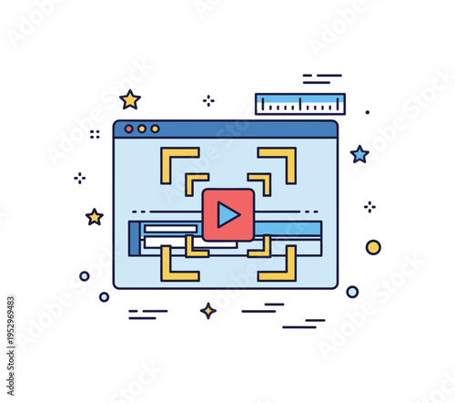 Video editing framing scene shown as a screen with cropping handles around a selected clip, expressing control and refinement in post production workflow. A