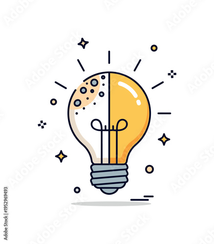 Clarity through cleaning metaphor featuring a lightbulb with a half dusty half polished surface and subtle dividing line, expressing transition, awareness, and