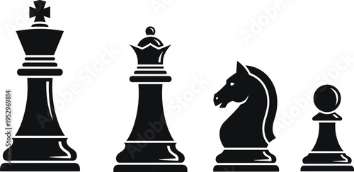 Chess Pieces Silhouette Illustration — King Queen Knight Pawn Strategic Board Game Hierarchy and Classic Design Theme Artwork for Stock Art Success