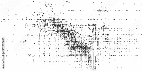 Abstract black and white grainy grunge texture with distressed photocopy noise and halftone glitch effects