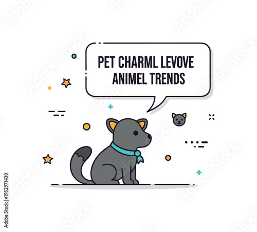 Pet meme culture concept featuring a cute animal silhouette with an oversized speech bubble caption, expressing charm, absurd humor, and beloved online trends.