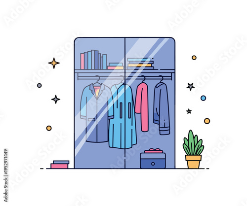 Glass wardrobe door transparent panel with subtle reflection and visible clothing silhouettes behind, suggesting modern bedroom luxury and visual lightness.