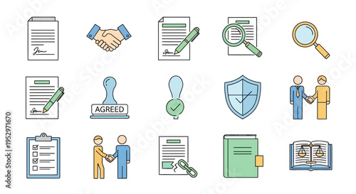 Business agreement and partnership icons.