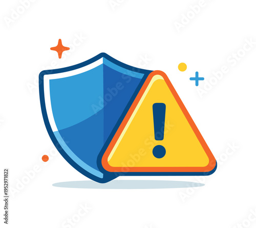 Risk manager warning triangle represented by a shield partially overlapping a warning triangle, suggesting protection, governance, and controlled exposure. A