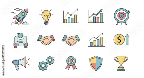 Business icons for success and growth.
