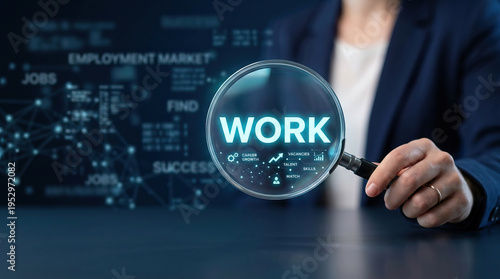 Wallpaper Mural Magnifying glass work job search employment business office recruitment career vacancy opportunity labor workforce hiring human resource skill occupation economy corporate professional search Torontodigital.ca