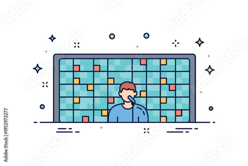 Digital backdrop screen large rectangular LED wall behind a simplified performer silhouette with subtle pixel accents, representing high resolution visuals