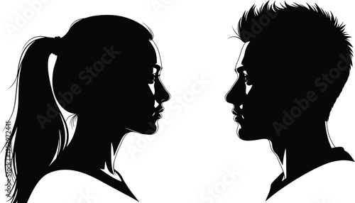 Collection of male head profiles with various haircuts and beard styles including military cap cad drawing flat vector illustration flavector.