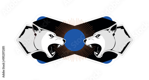 Black and white symmetrical composition of shattered pot pieces mirrored left and right with a small plant centered between, bold burnt orange circle behind