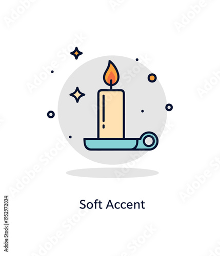 Candle flame minimal decor accent showing a sleek candle in a simple holder casting a soft shadow circle beneath, conveying modern interior styling and subtle