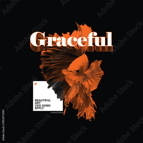 graceful Siamese fighting fish vintage fashion