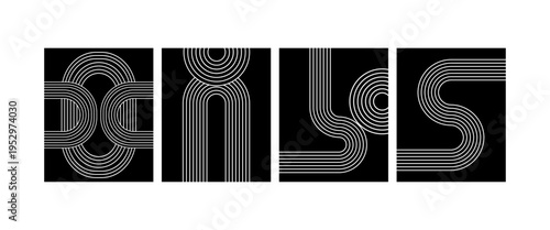 Set of white line art designs on for creative projects