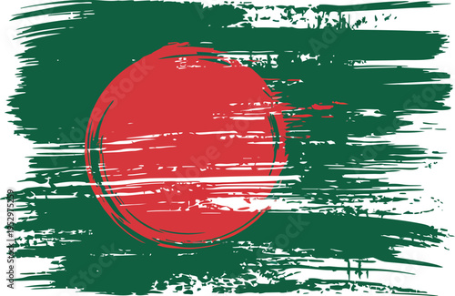 Bangladesh flag illustration, grunge brush stroke design, red circle on green field, abstract vector style, textured artistic national flag