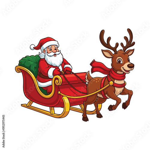Santa claus riding his sleigh with reindeer ready for christmas festivities