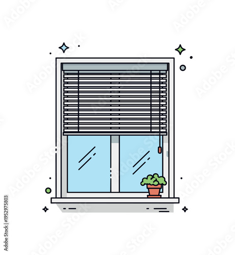 Minimal interior design detail featuring sleek closed blinds within a simple window frame, conveying modern aesthetics, order, and clean home styling. A