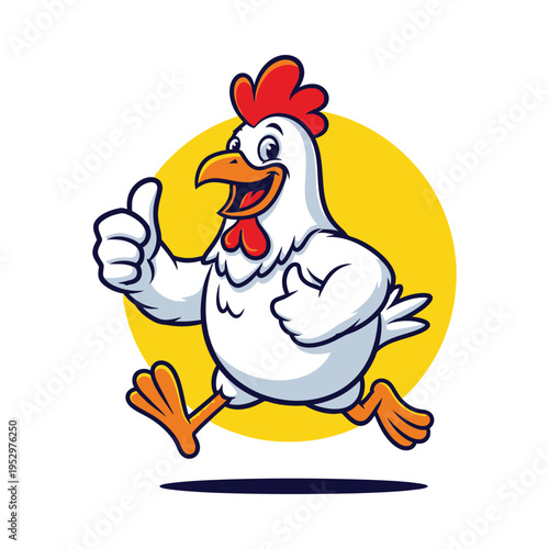 Happy rooster giving a thumbs-up in a cheerful yellow background
