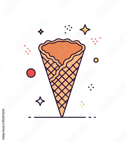 Dessert waffle cone empty and upright with crisp grid texture detail expressing simplicity and readiness for a sweet creation. The compact centered layout
