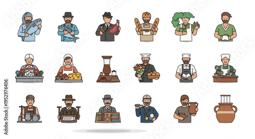 Diverse Collection of Professional Figures in Cartoon Style.