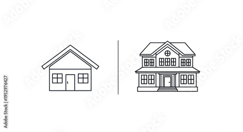 Simple House and Complex House Line Art Comparison.