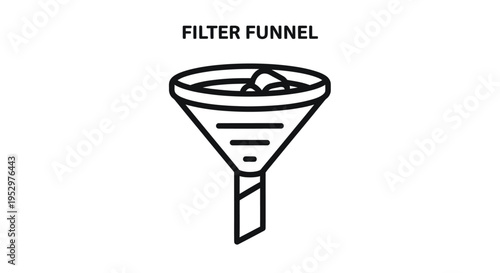 Black line icon of a filter funnel with liquid inside a simple graphic for science or kitchen use.