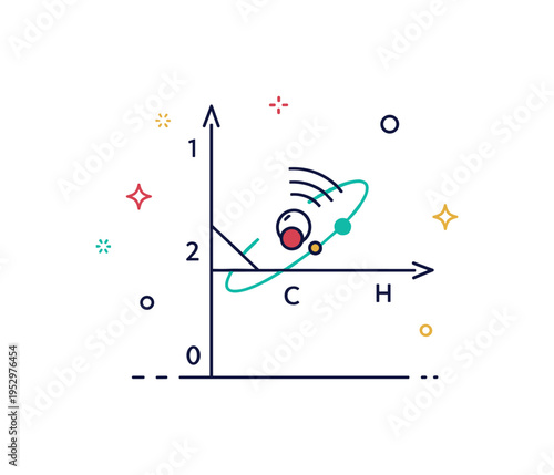 Uncertainty principle visualization centered on a tiny particle beside coordinate axes with a blurred motion ring, conveying limits of precise measurement and