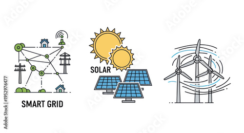 Renewable Energy and Smart Grid Technology Icons.
