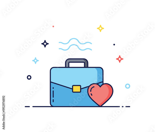 Mental wellbeing at work for older adults symbolized by a briefcase combined with a small heart and subtle calm wave lines above. The scene reflects