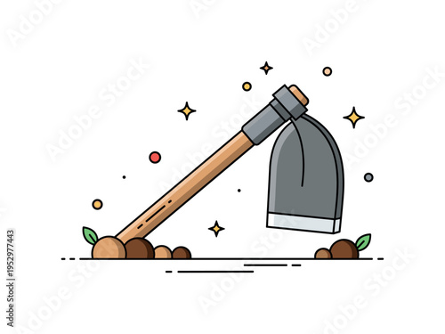 Traditional agriculture heritage symbolized by a classic metal hoe with subtle decorative stars and earthy accents, reflecting time tested farming methods and