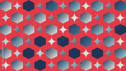 Konstfotografi Hexagon and Star Geometric Pattern on Red Background