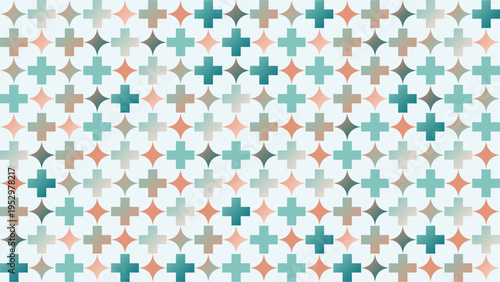 Abstract Cross Pattern in Teal Beige and Brown