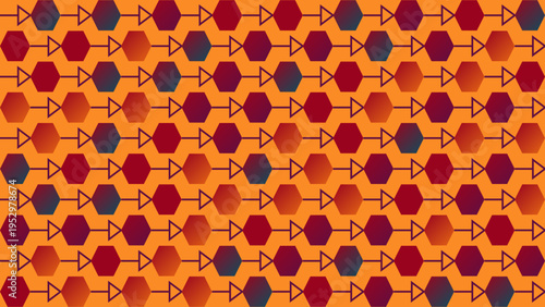 Geometric Pattern with Hexagons and Arrows on Orange Background