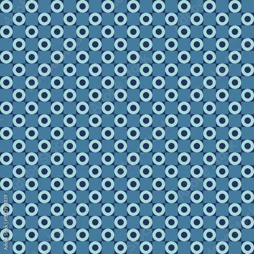 Seamless Blue Geometric Pattern with Circles and Dots