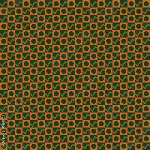 Seamless Checkered Pattern with Circles and Squares