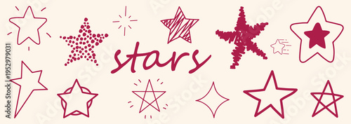 Hand drawn vector set of various stars . Sketch line stars set. Various stars drawn with lines. Vector illustrations
