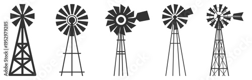 Windmill structure icon energy turbine on transparent background