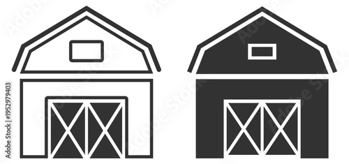 Barn agriculture icon, farm building and rural storage structure silhouette symbol on transparent background
