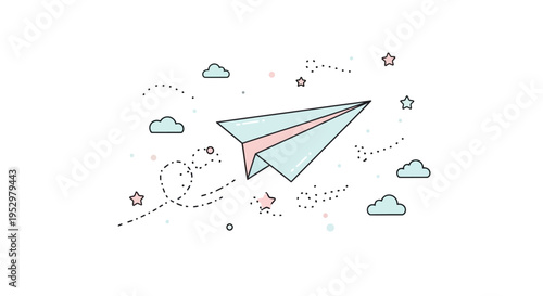 Paper airplane in the air flying.