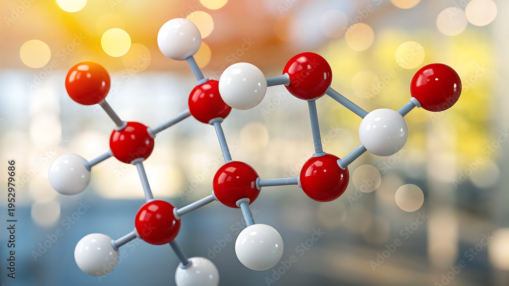 Obraz premium 3D Molecular Structure of Water with Oxygen and Hydrogen Atoms, Scientific Illustration