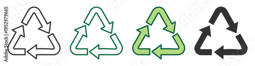 Recycle symbol icon in line and filled versions for environment and sustainability concepts on transparent background