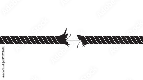 Rope broken in the middle, with frayed ends, symbolizing failure, danger, or a severed connection with a clear white background.