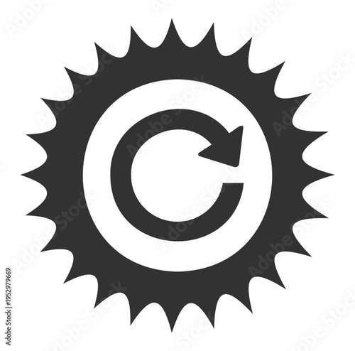 Circular arrow refresh icon with spiked border on transparent background