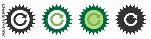 Refresh symbol icon with circular arrow in green and black, arrow reload sign for interface and web usage on transparent background
