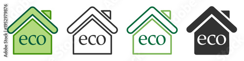 Eco house icon with green energy concept on transparent background