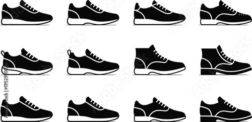Collection of shoe silhouette vector illustration set sneakers running shoes casual footwear fashion sport style design graphic artwork