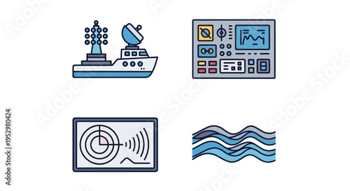 Collection of Maritime Navigation and Electronic Technology Icons.