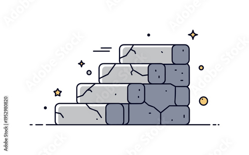 Ancient stone steps concept showing slightly uneven stacked blocks with subtle crack details, symbolizing history and enduring craftsmanship. The composition