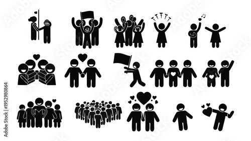 Diverse icons of people engaging in various celebratory and social activities