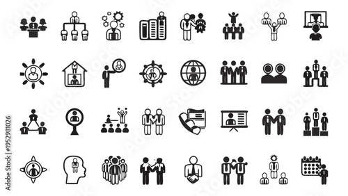 Collection of diverse icons representing various professions and social activities