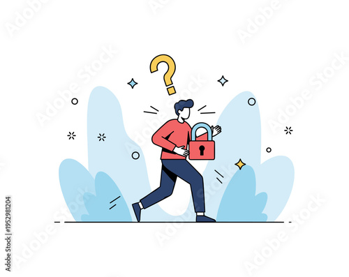 Caught in the moment illustration with a person mid step but locked in place as soft icy shapes form around them expressing uncertainty and shock. Balanced