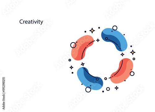 Abstract creativity badge circular emblem featuring flowing organic shapes and subtle star accents, representing originality and boundless imagination.